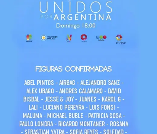 Te contamos todos los artistas que participarn del evento solidario y televisivo Unidos por Argentina.